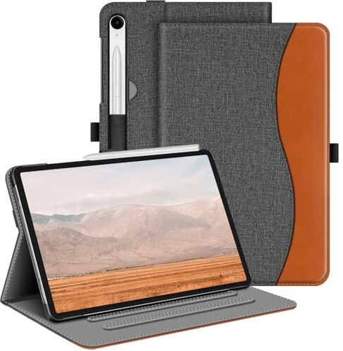 FINTIE Custodia per Samsung Galaxy Tab S9 FE 10.9 Pollici/Tab S9 11 Pollici 2023 Multi-angli Protettiva Case con Tasca Auto Sveglia/Sonno, Grigio/Marrone