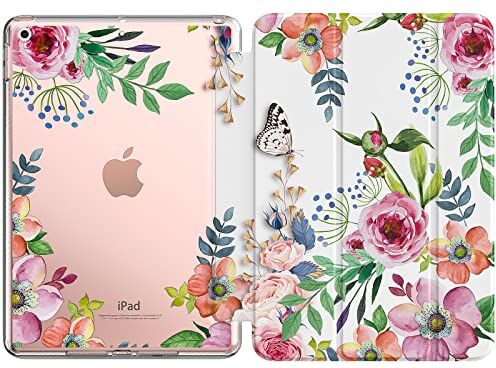 MoKo Cover per Nuovo iPad 9a Generazione 10,2" 2021, Custodia Ultra Sottile Leggero Tri-fold Auto Sveglia/Sonno con Retro Semi-trasparente in TPU, Fiori Fragranti