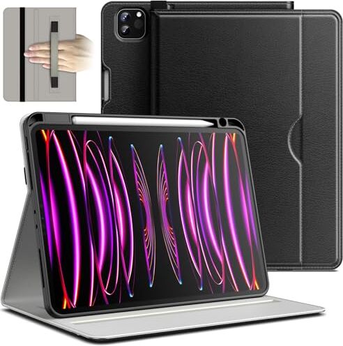 JETech Custodia per iPad Pro 11 4/3/2 (11 Pollici, Modello 2022/2021/2020, 4a/3a/2a Gen), PU Pelle Folio Protettiva Cover Tablet con Portapenne, Multi-Angolo Visualizzazione (Nero)