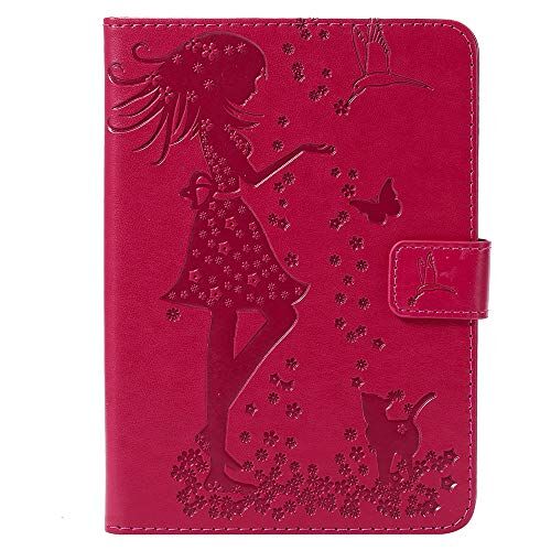 Bestcatgift Whiel 4 PU LeatherWallet Custodias,[Embossed Women And Cats][Touch Pen Cover] Whiel 6.0 inch Flip Cover Wallet Custodia per Amazon Whiel 1 2 3 Rose Red