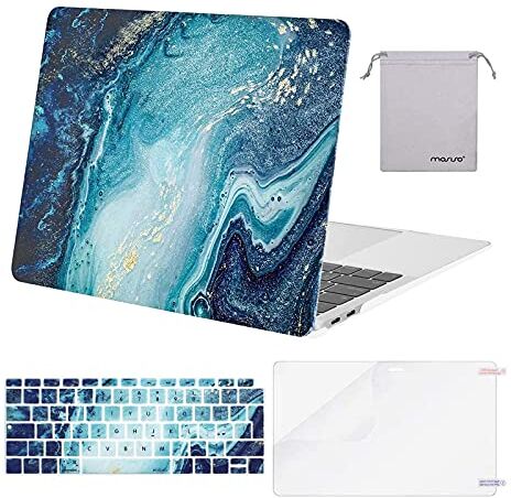 MOSISO Compatibile con MacBook Air 13 Custodia 2022 2021-2018 M1 A2337 A2179 A1932 Retina Touch ID,Custodia Rigida in Plastica&Tastiera Cover&Schermo Protettore&Storage Borsa,Marmo Creativo Dell'onda