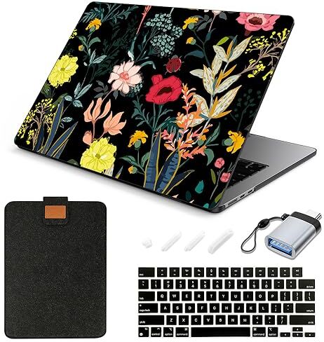 SanMuFly Compatible with MacBook Air 15 inch Case 2023 Release Model: A2941 M2 Chip, Crystal Black Plastic Hard Shell & Laptop Sleeve & Keyboard Cover For Macbook Air 15.3", Tropical Leaves 8