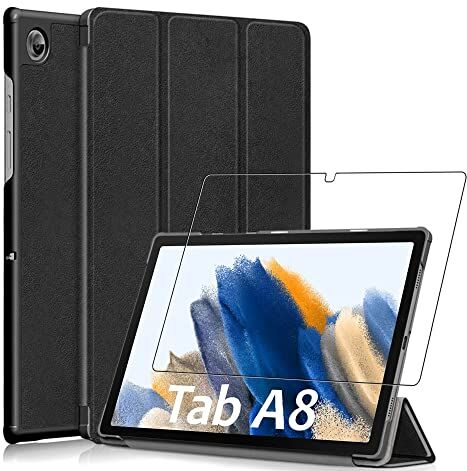 ebestStar Cover per Samsung Galaxy Tab A8 10.5 (2021) SM-X200 X205, Custodia Protezione Flip Magnetica, Slim Case Sottile Pelle PU, Nero + Vetro Temperato