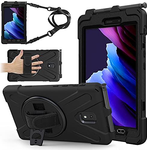 TECHGEAR X-Case per Samsung Galaxy Tab Active 3 da 8" (SM-T570 / SM-T575), resistente e resistente, resistente agli urti, con supporto girevole a 360, cinturino da polso e tracolla, colore: nero