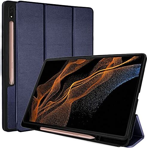 TECHGEAR Cover Compatible con Samsung Galaxy Tab S9 Ultra 14.6" 2023 (SM-X910 / SM-X916) Custodia Smart Case Tri-Fold [Compatibile con Penna] con Protezione d'angolo [Sveglia Automatica] Blu