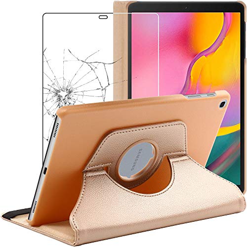 ebestStar Cover per Samsung Galaxy Tab A 10.1 2019 T510 T515, Custodia Protezione Rotazione 360, Pelle PU, Dorato + Vetro Temperato