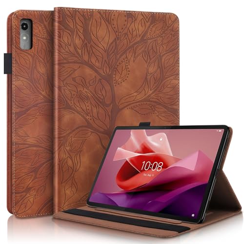 Succtopy Custodia Lenovo Tab P12 12.7 Pollici 2023 Cover in Pelle PU Flip Portafoglio con Porta Penna Lenovo Tab P12 2023 Custodia Protettiva con Slot Card Case Lenovo Tab P12 12.7" 2023 Marrone