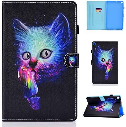 Lspcase Galaxy Tab A 10.1 Pollice 2019 Custodia in Pelle PU Flip Cover Stand Protective Case con Chiusura Magnetica e Slot di Carte Per Samsung Galaxy Tab A 10.1 SM-T510 / SM-T515 Gatto Blu