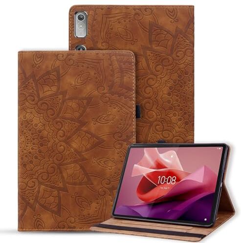 Vaitasy Custodia Lenovo Tab P12 12.7 Pollici 2023 Cover Flip Book Custodia con Morbido TPU per Lenovo Tab P12 12.7" TB370FU Mandala Marrone