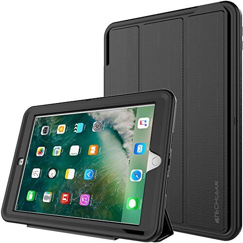 TECHGEAR D-Fence Custodia Compatibile con Nuovo Apple iPad 9.7 "(2018/2017) Custodia Sottile Resistente all'impatto e agli Urti Custodia Cover per i Bambini, Costruttori e Offici (Nero)