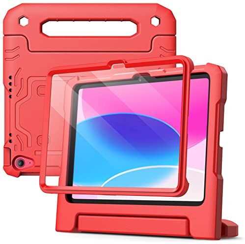 JETech Custodia Bambini per iPad 10 (10,9 Pollici, Modello 2022, 10ª Generazione) con Pellicola Prottetiva Integrata, Protezione Tablet Cover per Antiurto con Supporto (Rosso)