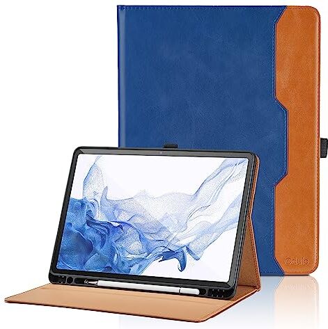 Oduio Custodia per Samsung Galaxy Tab S8 11'' 2022 / Galaxy Tab S7 11" 2020 Pelle Tablet Case, Multi-Angli Supporto Pieghevole Cover Protettiva con Tasca, Auto Sveglia/Sonno Blu