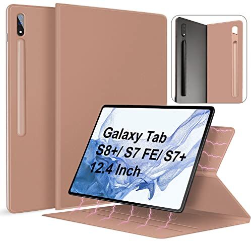 DAORANGE Custodia Cover Magnetica per Samsung Galaxy Tab S8 Plus 2022/ S7 Plus / S7 FE 12,4 Pollici, Custodia Smart Sottile con Portapenne Nascosto per Samsung Tablet S8+/ S7+ / S7 FE 12.4" (Oro Rosa)