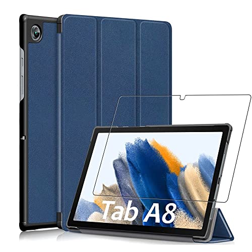ebestStar Cover per Samsung Galaxy Tab A8 10.5 (2021) SM-X200 X205, Custodia Protezione Flip Magnetica, Slim Case Sottile Pelle PU, Blu scuro + Vetro Temperato