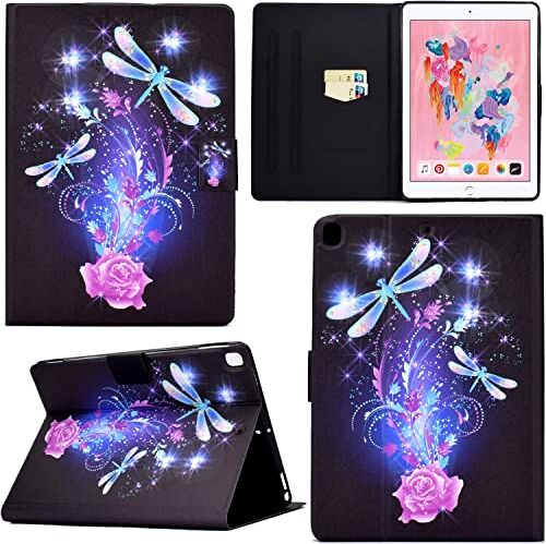 GRENJ Ooboom Custodia per iPad 9,7" 2017/2018/iPad Pro 9,7"/iPad Air/Air 2, in Pelle PU Flip Smart Cover Sottile Case Borsa Titolare Portafoglio Supporto Slot per Schede Chiusura Magnetica Libellula