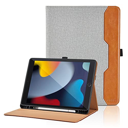 Oduio Custodia per iPad 9 Generazione (2021) / iPad 8 Generation (2020) / 7 Gen (2019) 10.2 Pollici Pelle Tablet Case, Protettivo Supporto con Pencil Holder, Auto Svegliati/Sonno Grigio