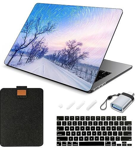 SanMuFly Compatible with MacBook Air 15 inch Case 2023 Release Model: A2941 M2 Chip, Crystal Black Plastic Hard Shell & Laptop Sleeve & Keyboard Cover For Macbook Air 15.3", Aurora 2