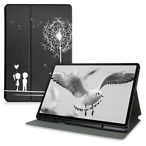 kwmobile Custodia compatibile con Samsung Galaxy Tab S7 Plus/Tab S7 FE Custodia Cover Tablet con supporto Copertina in pelle PU Smart Case con Stand Amore bianco/nero
