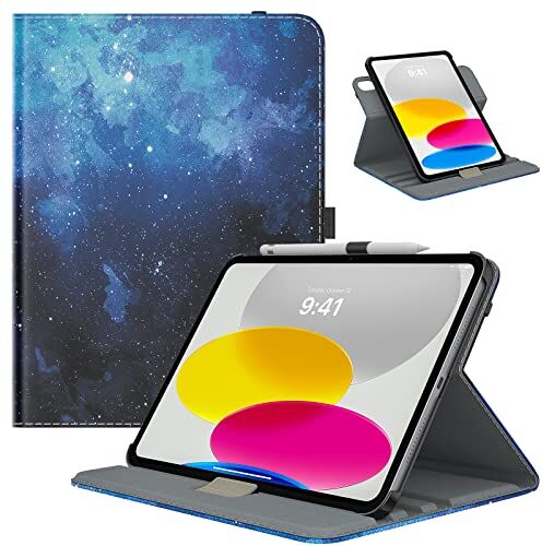 TiMOVO Custodia Compatibile con iPad 10a Generazione 10,9" 2022, Rotazione a 90 Gradi Smart Cover con Portapenne per iPad 10a Gen, Funzione di Auto Sveglia e Sonno, Cielo Stellato Blu