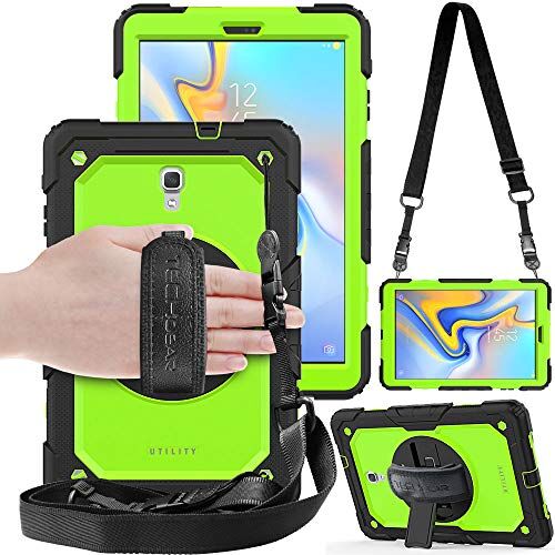 TECHGEAR UTILITY Custodia Compatibile con Samsung Galaxy Tab A 10.5" (SM-T590) Custodia Antiurto Resistente supporto integrato girevole a 360 gradi, cinturino a mano e tracolla attaccabile Verde