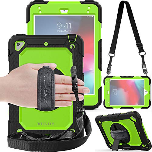 TECHGEAR UTILITY Custodia Compatibile con Apple iPad Mini 5 2019 / iPad Mini 4 Custodia Antiurto Resistente supporto integrato girevole a 360 gradi, cinturino a mano e tracolla attaccabile Verde