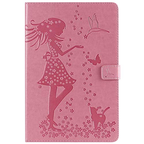 Bestcatgift Tab A 10.5 2018 PU Leather Wallet Custodias,[Embossed Women And Cats][Touch Pen Cover] Flip Cover Wallet Custodia per Samsung Galaxy Tab A 10.5 inch SM-T830/SM-T835/Tab S4 2018 Pink