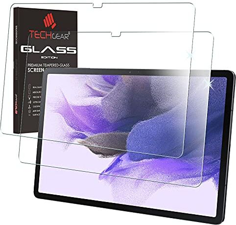 TECHGEAR [2 Pezzi] VETRO Edizione pellicola protettiva Compatibile con Samsung Galaxy Tab S7 FE 12.4" (SM-T730 / SM-T736), Vetro Temperato [Senza Bolle] [Durezza 9H] [Cristallo Chiaro] [Anti-graffio]