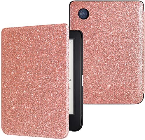 DMLuna Custodia per Kobo Clara 2E N506 2022/Tolino Shine 4 2022 Cover Protettiva 6" con Funzione Auto Wake/Sleep Pelle Sintetica Premium, Antipolvere, Antigraffio, Anticaduta, Rosa Glitterato