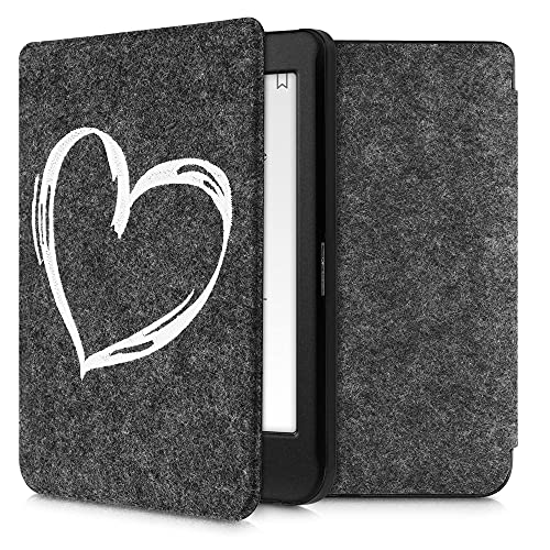 kwmobile Custodia compatibile con Kobo Nia Cover a libro per eReader Protezione in feltro Flip Case Cuore bianco/grigio scuro