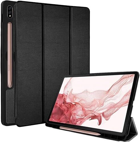 TECHGEAR Cover Compatible con Samsung Galaxy Tab S8 11" 2023 (SM-X710 / SM-X716) Custodia Smart Cover tri-fold [Compatibile con penna] con protezione d'angolo [Sveglia Automatica] Nero