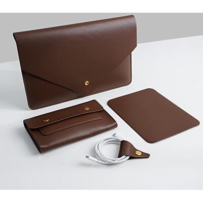 Benfan Custodia in pelle PU per laptop da 13”, compatibile con MacBook Air M3 M2 13”, MacBook Pro M2 13, Surface Pro, Dell XPS 13 con custodia, tappetino per mouse e organizer per cavi, marrone scuro Benfan Custodia in pelle PU per laptop da 13”, compatibile con MacBook Air M3 M2 13”, MacBook Pro M2 13, Surface Pro, Dell XPS 13 con custodia, tappetino per mouse e organizer per cavi, marrone scuro