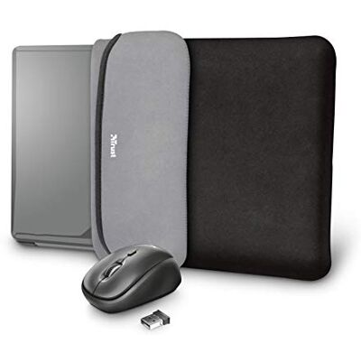 Trust Yvo Set 2-in-1: custodia laptop reversibile e mouse wireless, Nero Trust Yvo Set 2-in-1: custodia laptop reversibile e mouse wireless, Nero