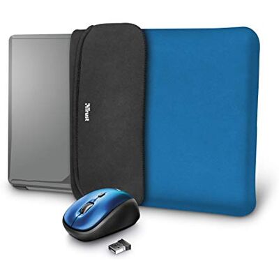 Trust Yvo Set 2-in-1: custodia laptop reversibile e mouse wireless, Blu Trust Yvo Set 2-in-1: custodia laptop reversibile e mouse wireless, Blu