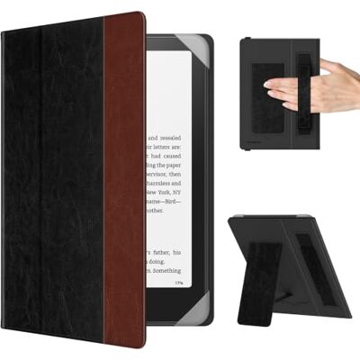 MoKo Custodia per 6,8,7" Kindle Paperwhite eReader Tablets, Nero/Marrone Accessori eReader per 6,8, 7 Pouces Kindle Paperwhite/Colorsoft/Kobo/Ocean, Custodia Leggera Folio ,Cinghia da Mano, Support MoKo Custodia per 6,8,7" Kindle Paperwhite eReader Tablets, Nero/Marrone Accessori eReader per 6,8, 7 Pouces Kindle Paperwhite/Colorsoft/Kobo/Ocean, Custodia Leggera Folio ,Cinghia da Mano, Support