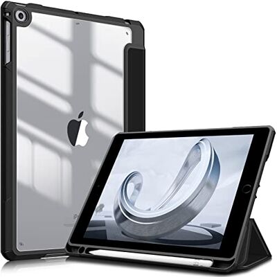 FINTIE Custodia per iPad 6a Gen. 2018 / 5a Gen. 2017 / iPad Air 2 / Air 9.7 Pollici con Pencil Holder, Antiurto Sottile Case Posteriore Trasparente Cover con Auto Sveglia/Sonno, Nero FINTIE Custodia per iPad 6a Gen. 2018 / 5a Gen. 2017 / iPad Air 2 / Air 9.7 Pollici con Pencil Holder, Antiurto Sottile Case Posteriore Trasparente Cover con Auto Sveglia/Sonno, Nero