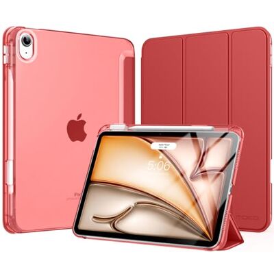 MoKo Cover per iPad Air 11 Pollici (M4/M3/M2) 2026/2025/2024 con Portapenna Cover per iPad Air 5a/4a Gen 10,9" 2022/2020, Custodia iPad Air Trifold Sottile Leggera con Retro PC Rigido Traslucido, Rosso MoKo Cover per iPad Air 11 Pollici (M4/M3/M2) 2026/2025/2024 con Portapenna Cover per iPad Air 5a/4a Gen 10,9" 2022/2020, Custodia iPad Air Trifold Sottile Leggera con Retro PC Rigido Traslucido, Rosso