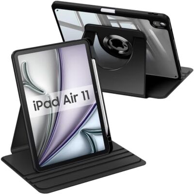 FINTIE Cover per iPad Air 11" M4/M3/M2 (2026-2024)/iPad Air 5a&4a Gen 10,9" con Portapenne Custodia Girevole 360 Gradi Rotante con Retro Trasparente, Nero FINTIE Cover per iPad Air 11" M4/M3/M2 (2026-2024)/iPad Air 5a&4a Gen 10,9" con Portapenne Custodia Girevole 360 Gradi Rotante con Retro Trasparente, Nero