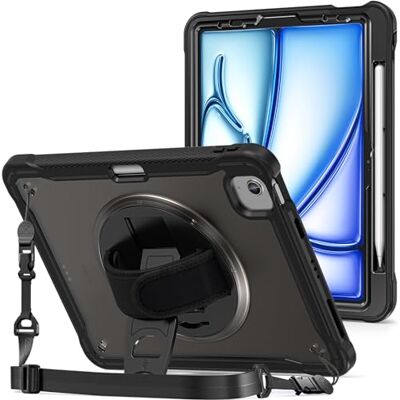 ProCase Cover iPad Air 11" M2/M3 2024/2025, iPad Air 5/4 Generazione 10,9 Pollici, Rugged Custodia Protettiva Antiurto con Cavalletto Rotante 360 -Nero ProCase Cover iPad Air 11" M2/M3 2024/2025, iPad Air 5/4 Generazione 10,9 Pollici, Rugged Custodia Protettiva Antiurto con Cavalletto Rotante 360 -Nero