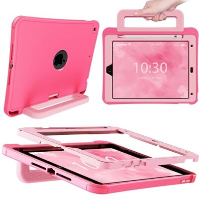 INFILAND Custodia per iPad 10,2" 9ª/8ª/7ª Gen (2021/2020/2019), Cover Robusta in Silicone Antiurto con Supporto, Maniglia e Porta Penna (Magenta-Pink) INFILAND Custodia per iPad 10,2" 9ª/8ª/7ª Gen (2021/2020/2019), Cover Robusta in Silicone Antiurto con Supporto, Maniglia e Porta Penna (Magenta-Pink)