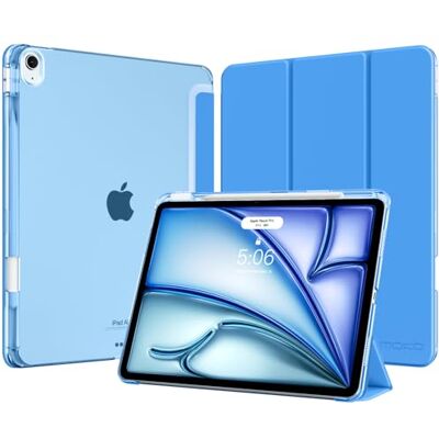 MoKo Cover per iPad Air 13 Pollici Case (M4/M3/M2) con Portapenna Cover per iPad Air 13 2026/2025/2024, Trifold Sottile Leggera Custodia con Retro in PC Rigido Traslucido, Onda Blu MoKo Cover per iPad Air 13 Pollici Case (M4/M3/M2) con Portapenna Cover per iPad Air 13 2026/2025/2024, Trifold Sottile Leggera Custodia con Retro in PC Rigido Traslucido, Onda Blu
