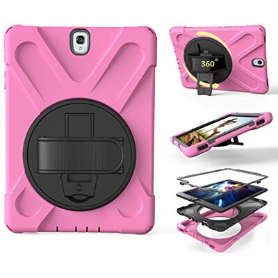 ZiHang Custodia Galaxy Tab S3 9.7, Ibrida Antiurto Tre-Strati Cover Silicone + PC Protettiva Case con Supporto Girevole 360°, Cinturino a Mano per Samsung Galaxy Tab S3 9.7 T820 T825 (Rosa) ZiHang Custodia Galaxy Tab S3 9.7, Ibrida Antiurto Tre-Strati Cover Silicone + PC Protettiva Case con Supporto Girevole 360°, Cinturino a Mano per Samsung Galaxy Tab S3 9.7 T820 T825 (Rosa)