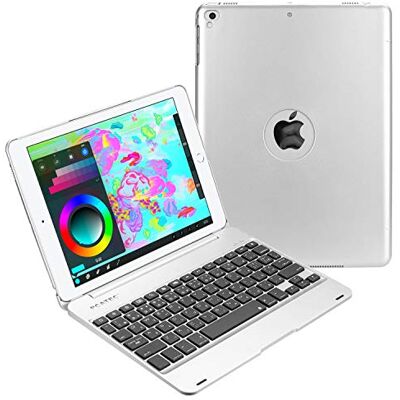 PCATEC Custodia per tastiera per iPad 9.7 2018/2017, con funzione di supporto, senza fili, con funzione di accensione e spegnimento automatico (per iPad 9.7/iPad5, colore: Argento) PCATEC Custodia per tastiera per iPad 9.7 2018/2017, con funzione di supporto, senza fili, con funzione di accensione e spegnimento automatico (per iPad 9.7/iPad5, colore: Argento)