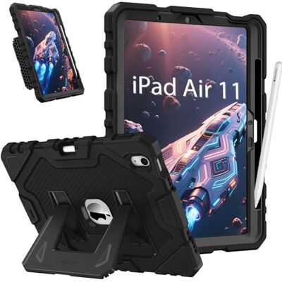 FINTIE Cover per iPad Air 11" M4/M3/M2 (2026/2025/2024) con Portapenne Custodia per iPad Air 5a/4a Gen 10,9" (2022/2020), Antiurto Robusta Protettiva Case con Supporto Integrato, Nero+Nero FINTIE Cover per iPad Air 11" M4/M3/M2 (2026/2025/2024) con Portapenne Custodia per iPad Air 5a/4a Gen 10,9" (2022/2020), Antiurto Robusta Protettiva Case con Supporto Integrato, Nero+Nero