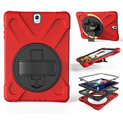 ZiHang Custodia Galaxy Tab S3 9.7, Ibrida Antiurto Tre-Strati Cover Silicone + PC Protettiva Case con Supporto Girevole 360°, Cinturino a Mano per Samsung Galaxy Tab S3 9.7 T820 T825 (Rosso) ZiHang Custodia Galaxy Tab S3 9.7, Ibrida Antiurto Tre-Strati Cover Silicone + PC Protettiva Case con Supporto Girevole 360°, Cinturino a Mano per Samsung Galaxy Tab S3 9.7 T820 T825 (Rosso)