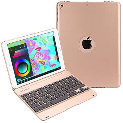 PCATEC Custodia per tastiera per iPad 9.7 2018/2017, con funzione di supporto, senza fili, con funzione di accensione e spegnimento automatico (per iPad 9.7/iPad5, colore: Oro) PCATEC Custodia per tastiera per iPad 9.7 2018/2017, con funzione di supporto, senza fili, con funzione di accensione e spegnimento automatico (per iPad 9.7/iPad5, colore: Oro)