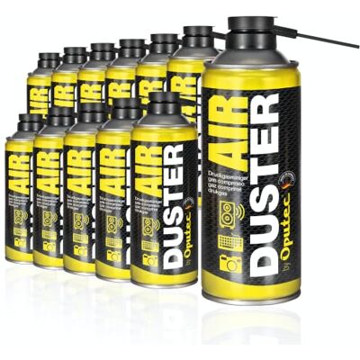 Oputec 12 x 400ml Air Duster Aspiratore ad aria compressa con estensione Facile pulizia di tastiera, PC, computer, telefono, fotografica, stampante, console Made in Germany Oputec 12 x 400ml Air Duster Aspiratore ad aria compressa con estensione Facile pulizia di tastiera, PC, computer, telefono, fotografica, stampante, console Made in Germany