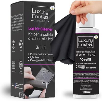 TECNO CLEAN Luxury Finishes Spray Pulitore Schermo, Auto, Smartphone, LCD, Touch screen, TV, Laptop, Monitor, pc, altri dispositivi elettronici, Igienizza e protegge dalla polvere con ricarica 100 ml inclusa TECNO CLEAN Luxury Finishes Spray Pulitore Schermo, Auto, Smartphone, LCD, Touch screen, TV, Laptop, Monitor, pc, altri dispositivi elettronici, Igienizza e protegge dalla polvere con ricarica 100 ml inclusa