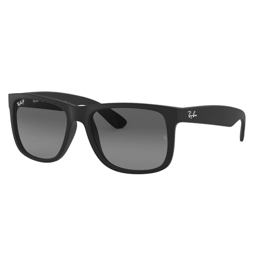 Ray-Ban Justin autentico RB 4165 622 / T3 55 mm in gomma nero/grigio sfumato polarizzante, telaio in gomma nera grigia sfumata polarizzante, telaio in gomma nera grigia sgrassata polarizzante, 55 mm,