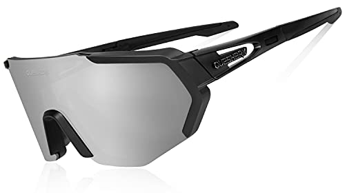 Queshark Polarizzati Anti-UV con 3 Lenti Occhiali da Ciclismo Bici MTB Intercambiabili per Sport Uomo Donna Guida Pesca Golf Baseball Corsa