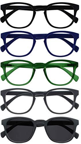 Opulize Pop 5 Pacco Occhiali Da Lettura Con Lettore Sole Retrò Giro Nero Blu Verde Grigio Uomo Donna RRRRS2-13677 +1,50